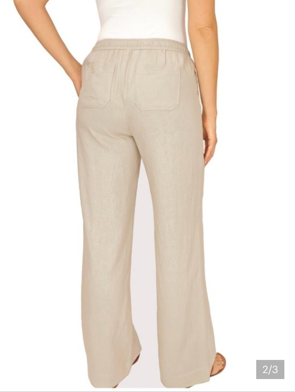 Briggs New York Beige Drawstring Wide-Leg Pants - Picture 2 of 6